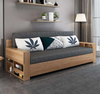 New Arrival Modern Living Room Solid Wood Sofa Furniture With Storage Table Hidden Armrest Function Foldable Sofa Bed