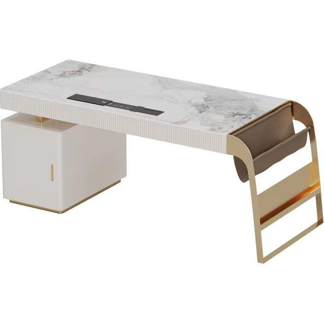 french designer elegent style modern stainless steel gold luxury home furniture desk office table slate limestone desktop steel