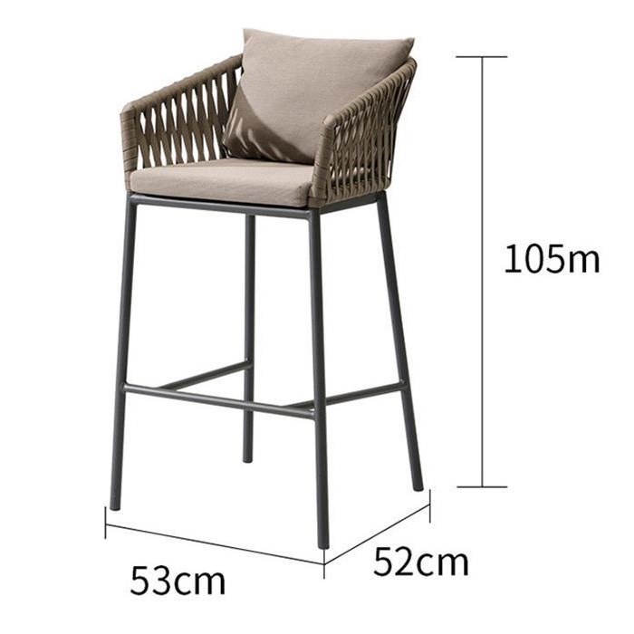 Rattan Bar Stool Garden Waterproof Leisure Single PE Rattan High Chair Back Support Stool