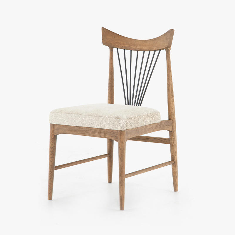 New design Teak Wood Luxury Chair With Iron Back And Fabric Seat For Living Room Furniture Restaurant Hotel Dining Chair
