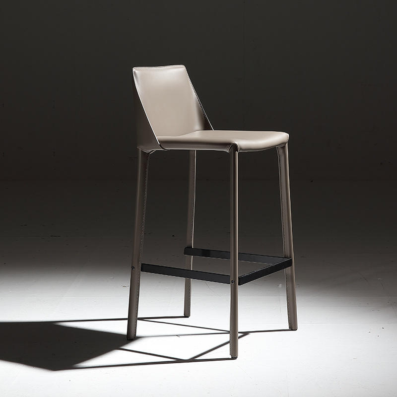 Italian minimalist saddle leather bar stool modern minimalist home high stool backrest bar creative light luxury bar stool