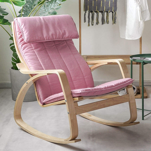 Outdoor Rocking Chair for Outside Patio Porch, Wood rocking chair with cushion for bedroom porch garden