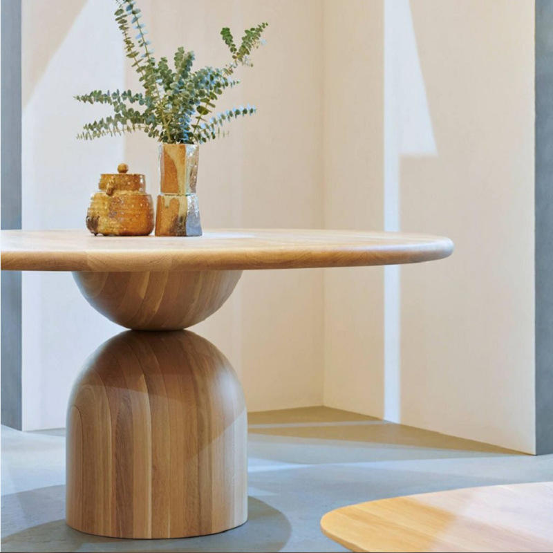 Minimalist Solid Wood Dining Round dining table with pedestal leg wood round dining table set 8 seater