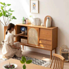 Wholesale New Nordic Solid Wood Side Ark Japanese Style Middle Ancient Furniture Cherry Wood Rattan Series Sideboard Cabinet