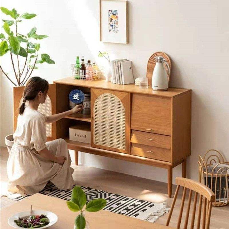 Wholesale New Nordic Solid Wood Side Ark Japanese Style Middle Ancient Furniture Cherry Wood Rattan Series Sideboard Cabinet