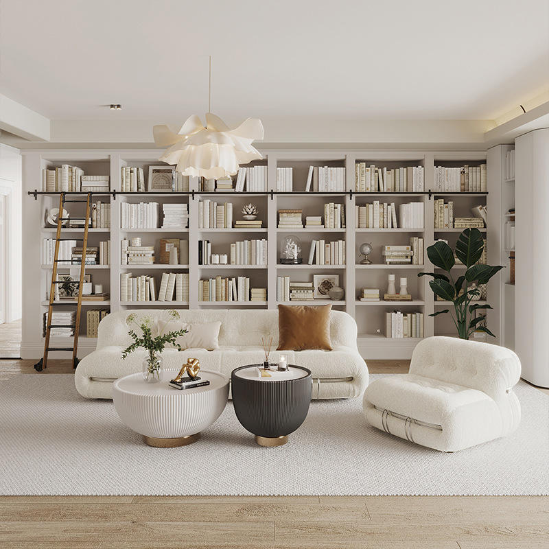 Cream Style Fabric Sofa Living Room Small Apartment Modern Steel Sofa Set Couch