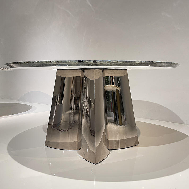 Wholesale Jade Luxury Creative STAINLESS STEEL Leg Dining Table Dining Room Furniture Marble Tabletop Dinner Table mesasJade s
