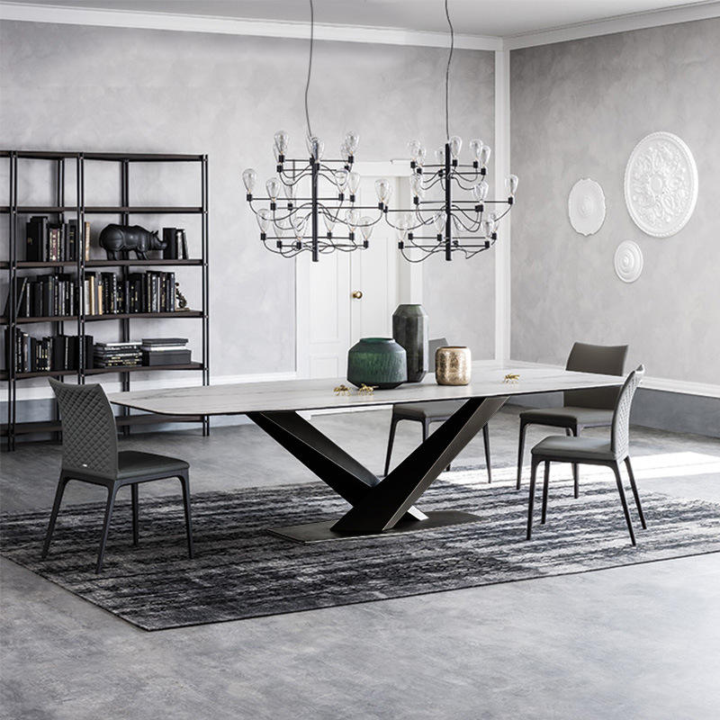 Wholesale Fashion Creative Wire Leg Dining Table Dining Room Furniture Marble Slate Rock Tabletop Dinner Table mesas