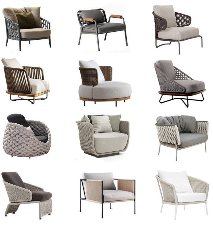 Modern Outdoor Rattan Sofa Garden Waterproof Leisure Single PE Rattan Chair Back Support Sofa Chair Sillas