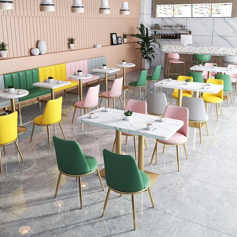 Marble Slate Rock Tabletop Dinner Table mesasWholesale Fashion Creative Wire Leg commercial furniture Dining Room Furniture