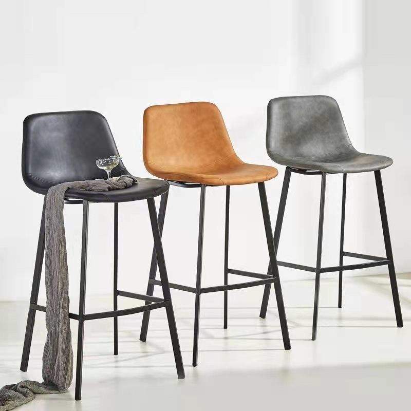 2022 new brown modern luxury PU leather seat high bar chairs, metal height gray bar chairs taburete bar stool