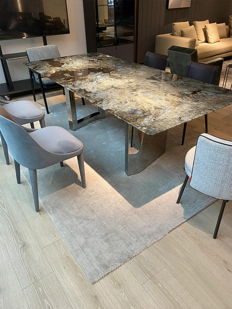 Luxury High-end Jade Marble Fashion Creative STAINLESS STEEL Leg Dining Table Dining Room Furniture Marble Tabletop Table