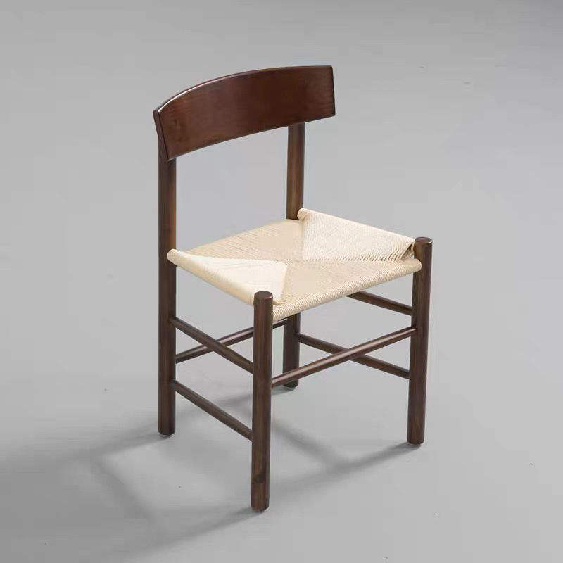 solid wood frame dining chair classic design armrest woven rope seat dining chair restaurant wooden chair