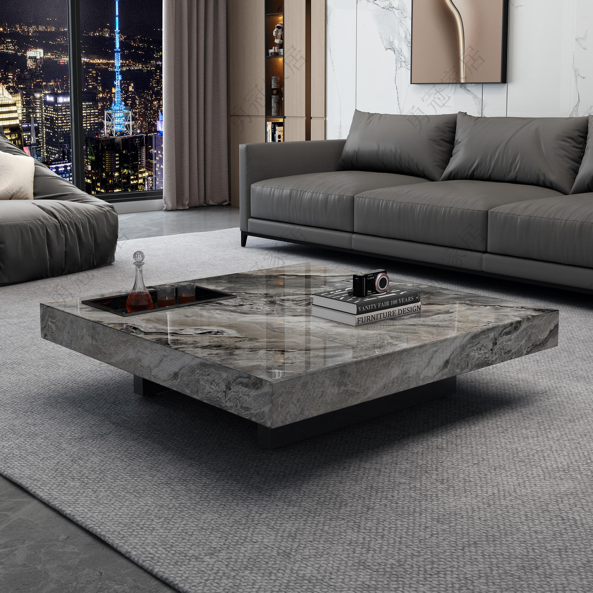 new design Italian living room home marble high-end villa square living room tea table