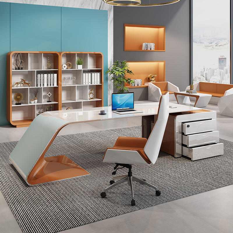 Latest Modern L-shape Office Furniture Piano Paint Wooden Computer Table Executive Manager Ceo Desk White home Office Desk