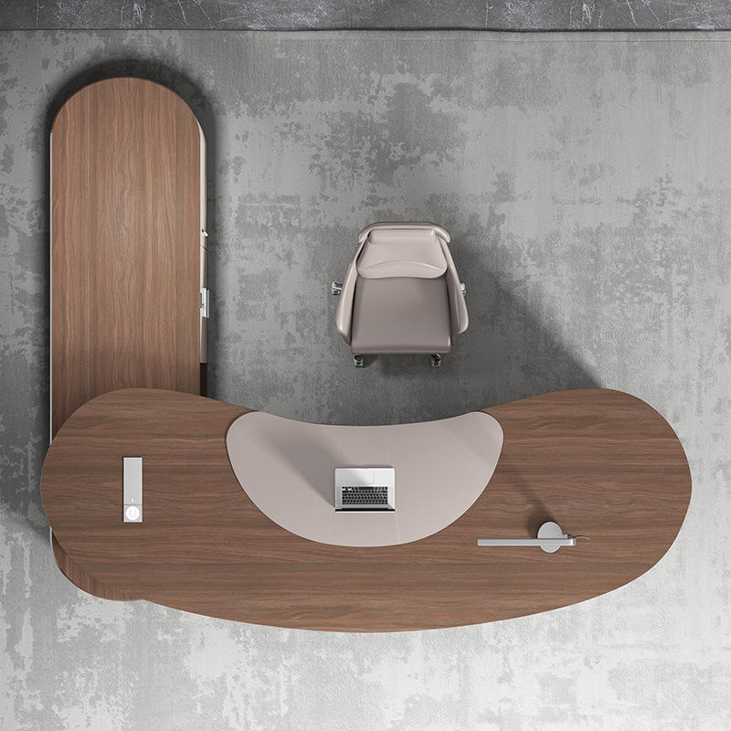 Oak Wood Metal Office Computer Home Desk L Shape Executive Manage Table desk home office desk mesas WITH CABINET