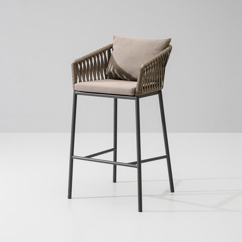 Rattan Bar Stool Garden Waterproof Leisure Single PE Rattan High Chair Back Support Stool
