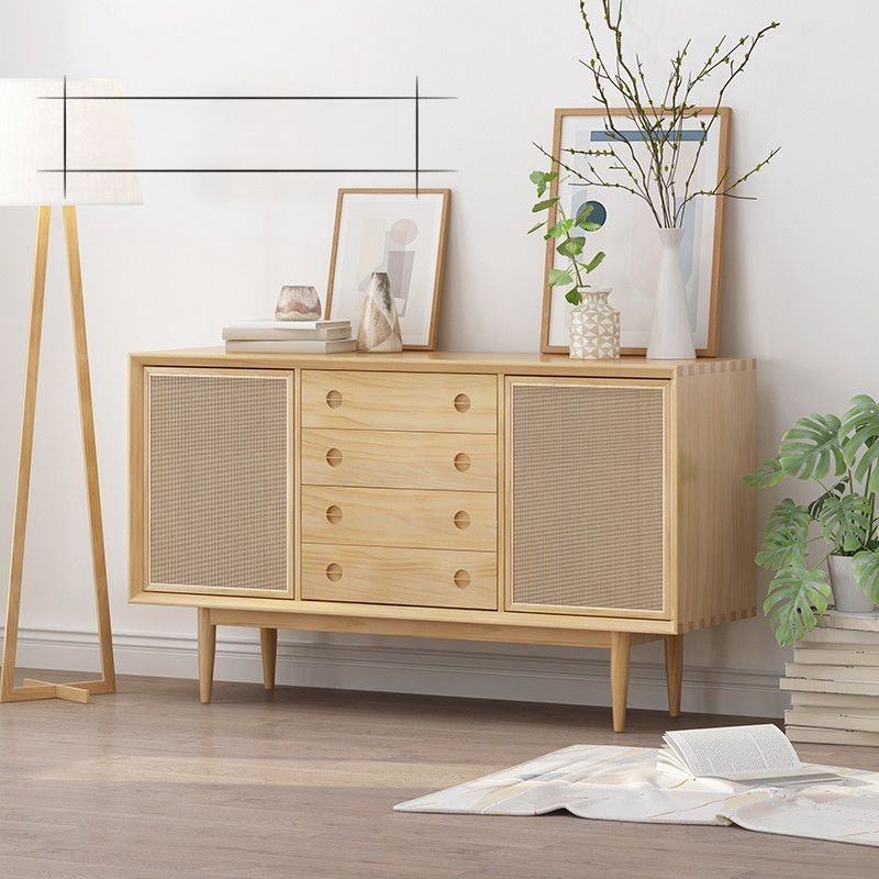 Home Furniture Natural Recycled Pine Solid Wood Real Rattan Side Board Cabinet For Living Room Japanese Style Corner Cabinet