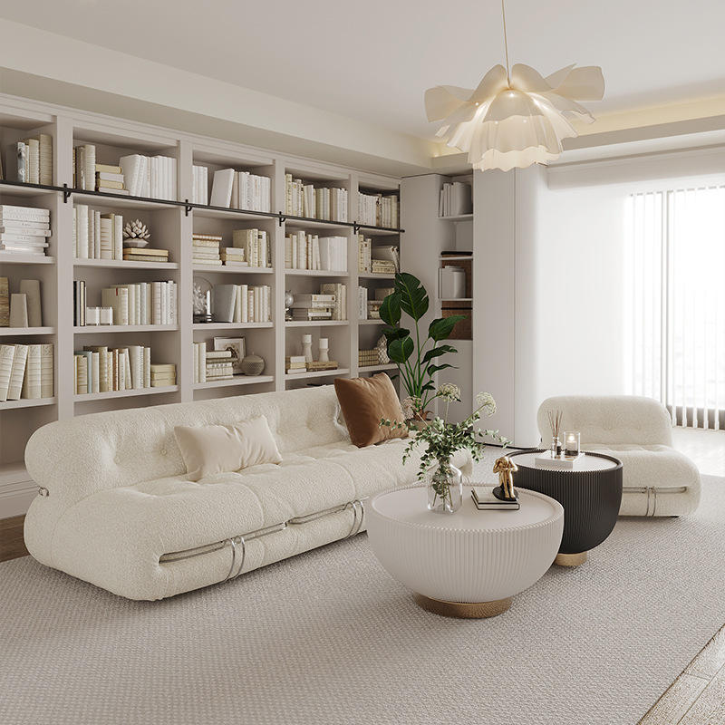 Cream Style Fabric Sofa Living Room Small Apartment Modern Steel Sofa Set Couch