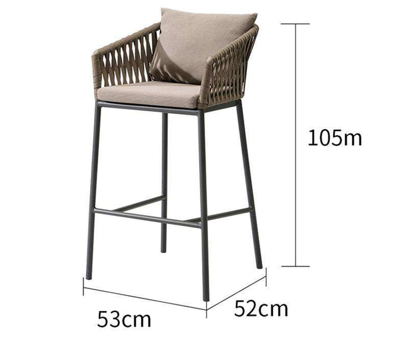 Modern Outdoor Rattan Bar Stool Garden Waterproof Leisure Single PE Rattan High Chair Back Support Stool Chair Sillas