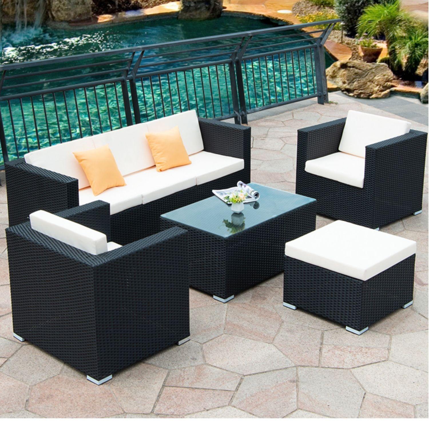 Modern Garden Patio Table And Chairs Set Waterproof Cushions Sofa Outdoor Furniture Sofas Sets PE Rattan Sofa Sillas