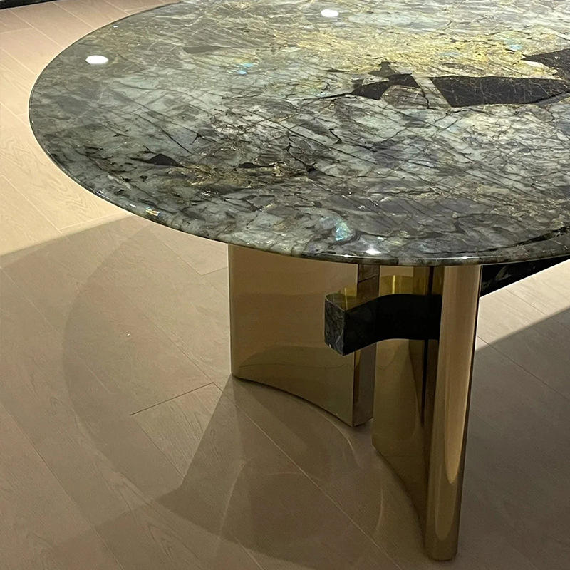 Wholesale Fashion Creative STAINLESS STEEL Leg Dining Table Dining Room Furniture Marble Tabletop Dinner Table mesasJade stone
