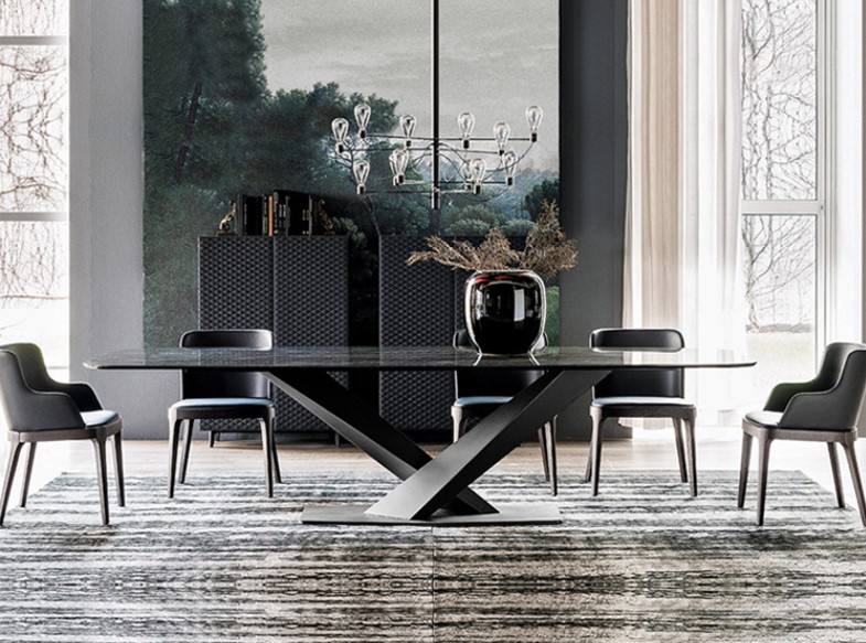 Wholesale Fashion Creative Wire Leg Dining Table Dining Room Furniture Marble Slate Rock Tabletop Dinner Table mesas