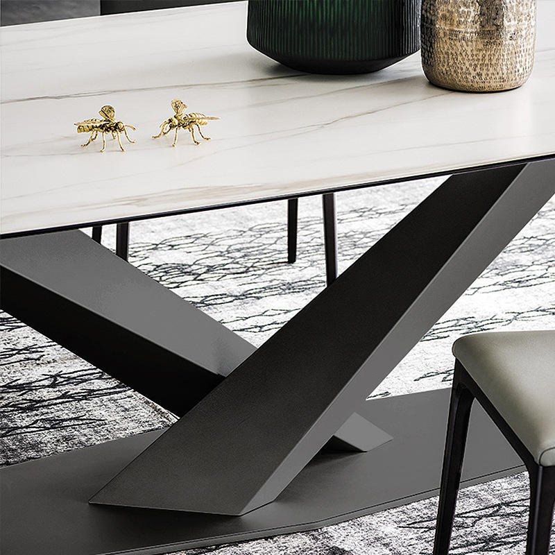 Wholesale Fashion Creative Wire Leg Dining Table Dining Room Furniture Marble Slate Rock Tabletop Dinner Table mesas