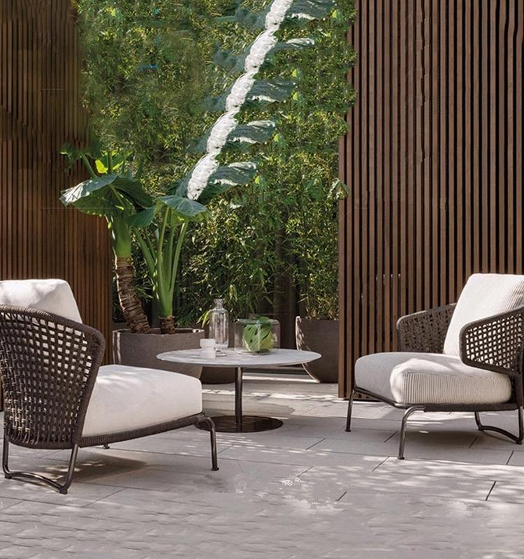 Modern Outdoor Rattan Sofa Garden Waterproof Leisure Single PE Rattan Chair Back Support Sofa Chair Sillas