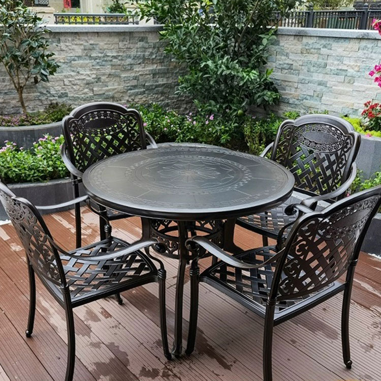 Patio Furniture Dining Set, All-Weather Cast Aluminum Outdoor Conversation Set, Include 4 Cushioned Chairs and 1 Round Table