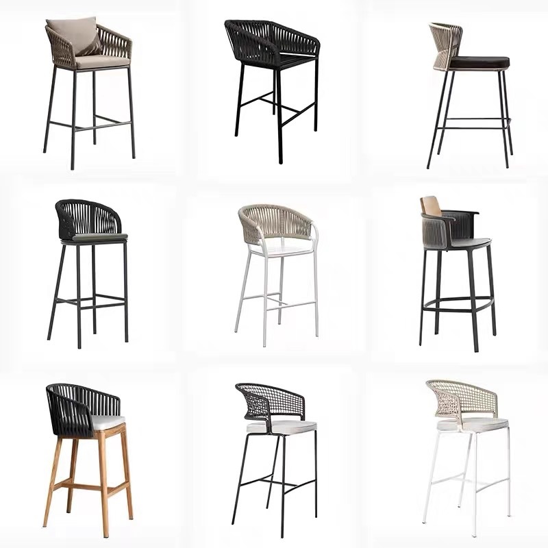 Rattan Bar Stool Garden Waterproof Leisure Single PE Rattan High Chair Back Support Stool