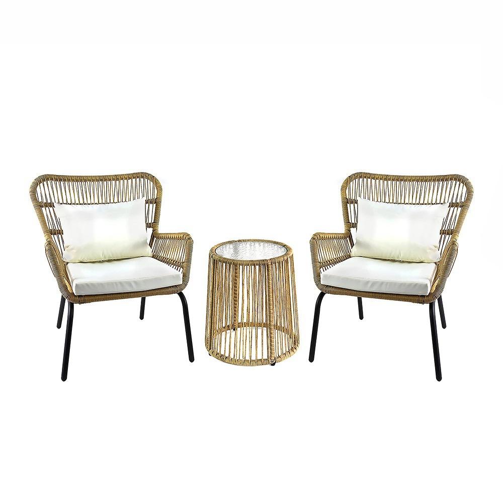 3-Piece Patio Conversation Bistro Set, Outdoor All-Weather Wicker Furniture PE Ratton Chair set for Porch