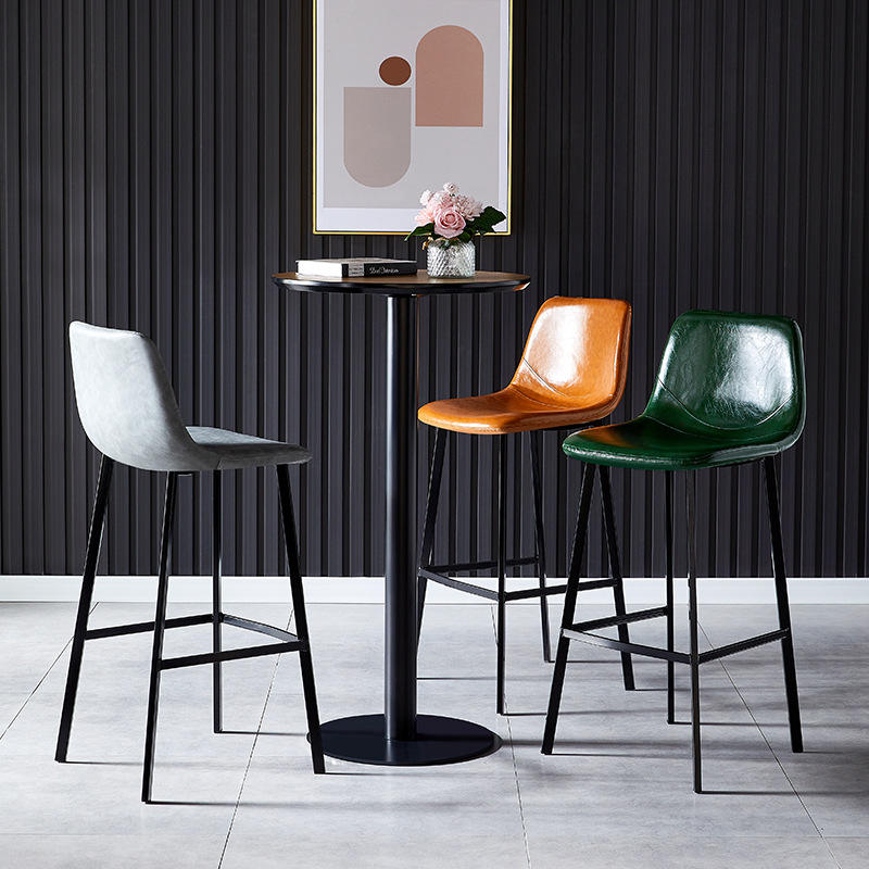 2022 new brown modern luxury PU leather seat high bar chairs, metal height gray bar chairs taburete bar stool