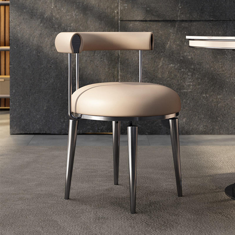 Wholesale White Black Nordic Restaurant Hotel Upholstered Leather Modern Room Dining Chair Stainless Steel Armrest Chair