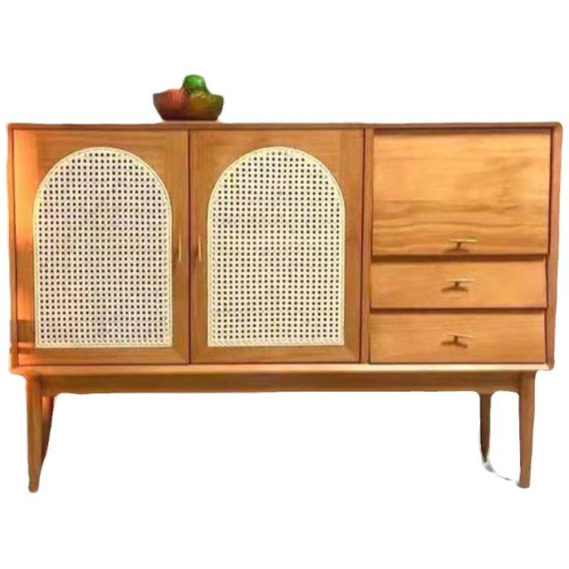 Wholesale New Nordic Solid Wood Side Ark Japanese Style Middle Ancient Furniture Cherry Wood Rattan Series Sideboard Cabinet