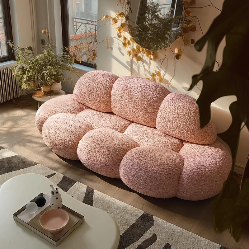 Simple Nordic Arc Sofa Designer Creative Fabric Teddy Velvet Small Living Room Cloud Sofa