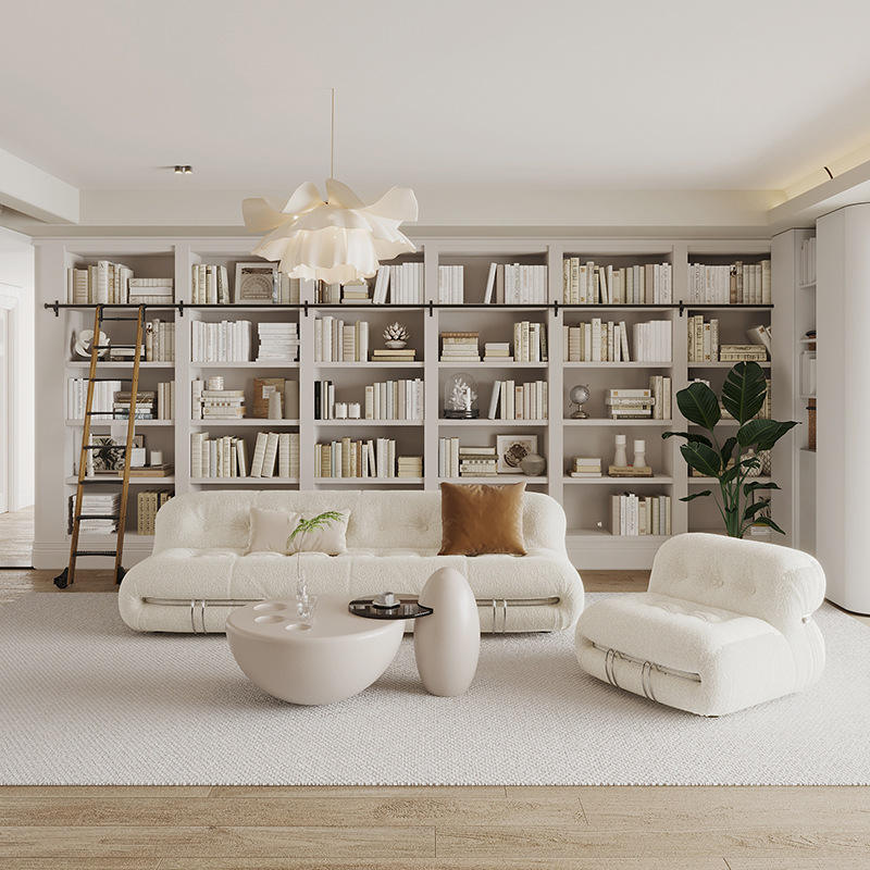 Cream Style Fabric Sofa Living Room Small Apartment Modern Steel Sofa Set Couch