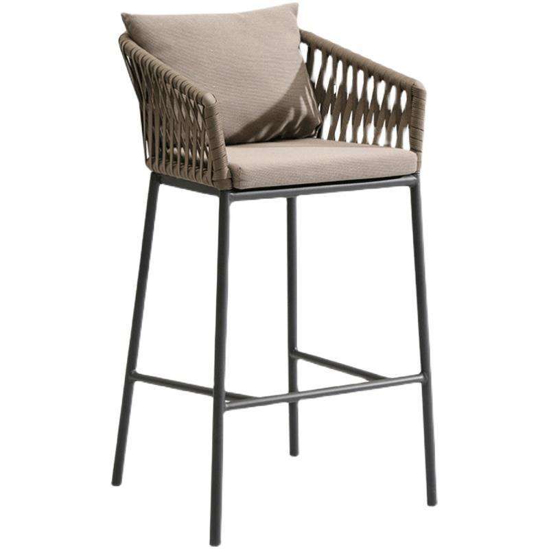 Modern Outdoor Rattan Bar Stool Garden Waterproof Leisure Single PE Rattan High Chair Back Support Stool Chair Sillas