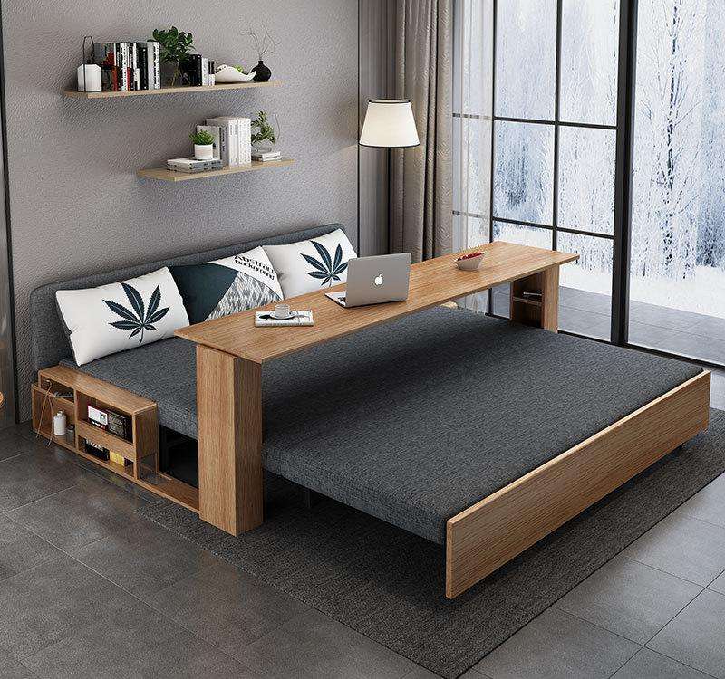 New Arrival Modern Living Room Solid Wood Sofa Furniture With Storage Table Hidden Armrest Function Foldable Sofa Bed