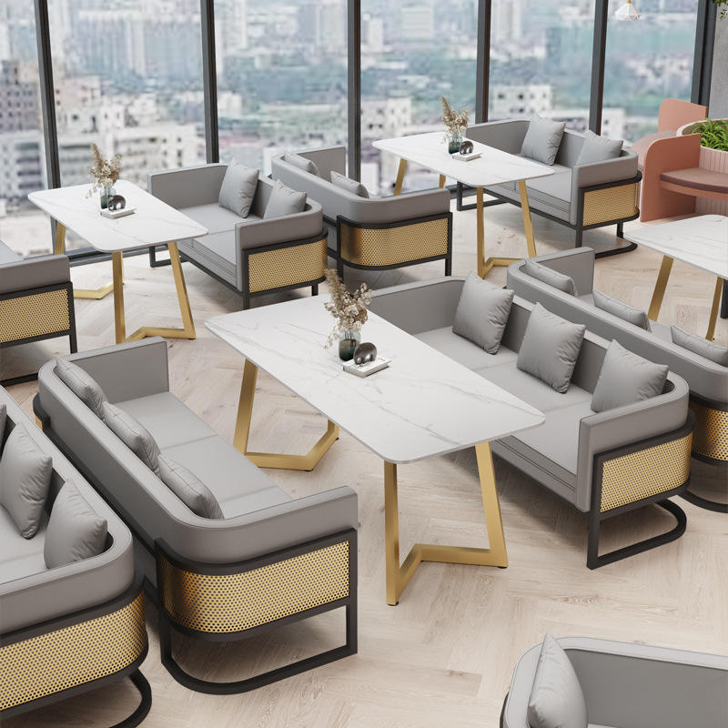 Nordic Light Luxury Restaurant Set Modern Leather Sofa Booth Leisure Commercial Furniture Restaurant Table And Chair Combination