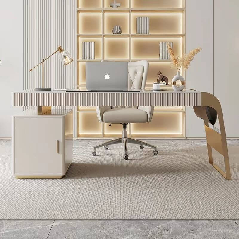 French Designer Elegent Style Modern Stainless Steel Gold Luxury Home Furniture Desk Office Table Slate Limestone Desktop Steel
