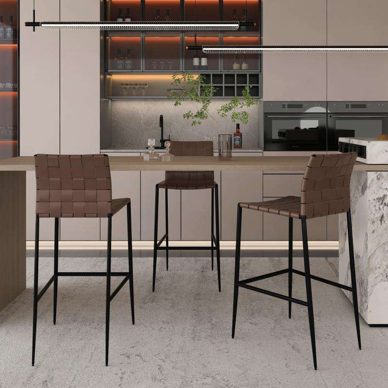 Hot Sale Modern Nordic Style Home Living Room Saddle Leather Bar Chair High Quality Customized Manufacture Bar Stool
