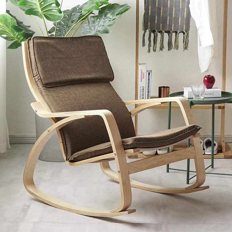 Outdoor Rocking Chair for Outside Patio Porch, Wood rocking chair with cushion for bedroom porch garden