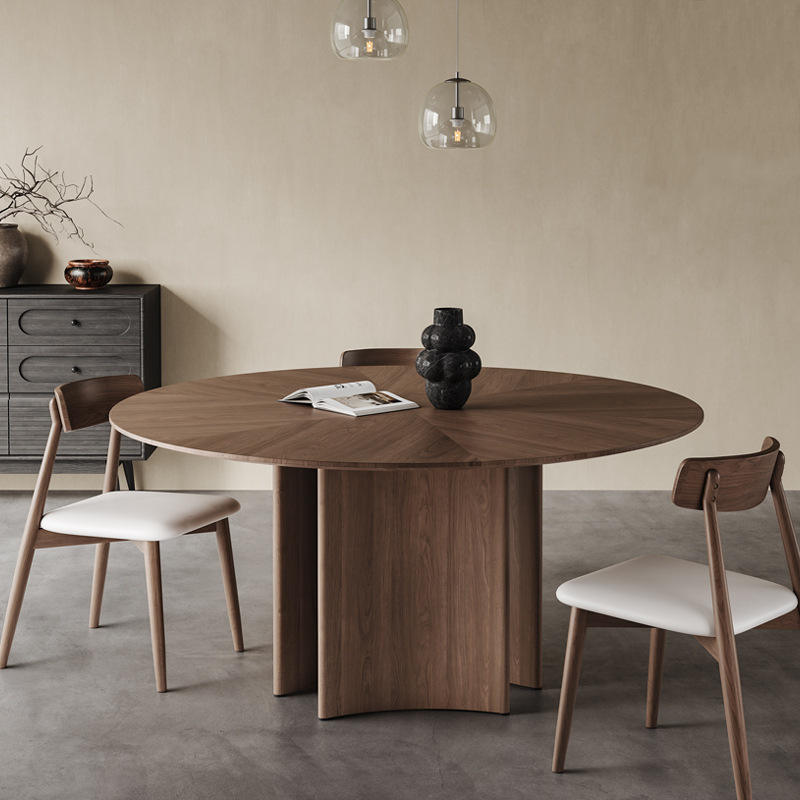 Modern Dining Room Furniture Walnut Wood Table Luxury Round Wooden Dining Table 8 seater For Hotel Restaurant