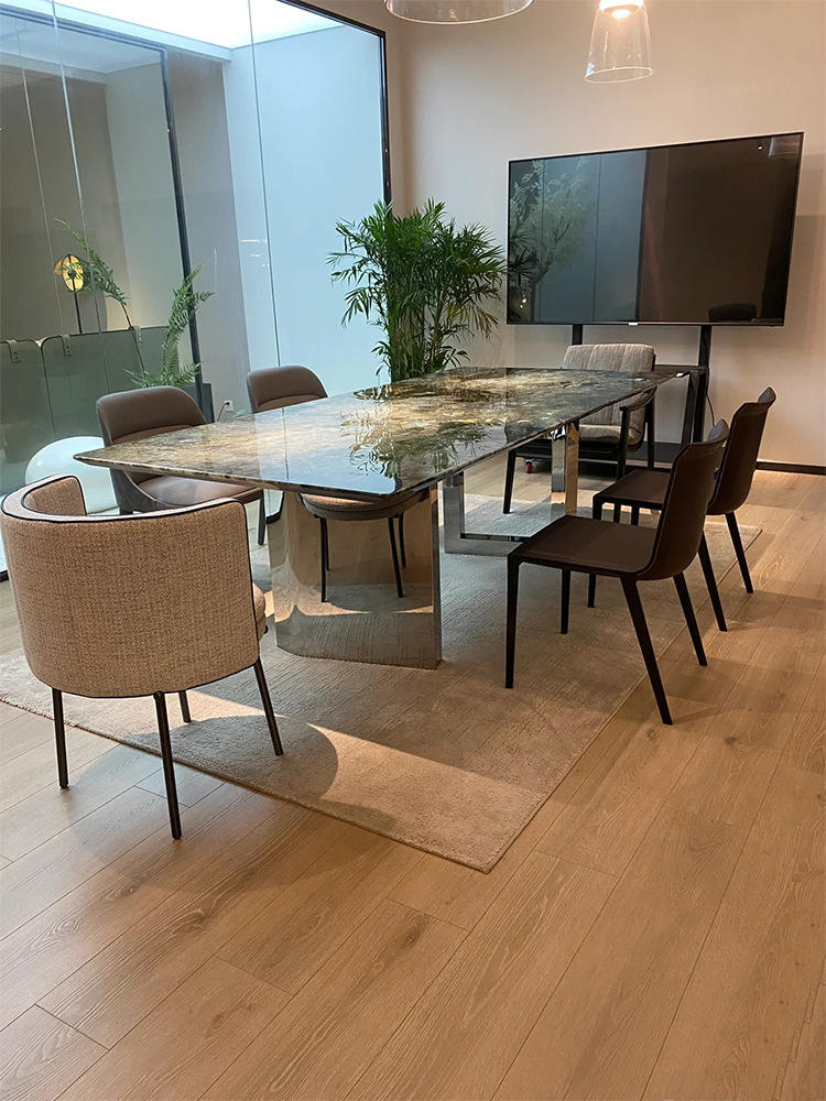 Luxury High-end Jade Marble Fashion Creative STAINLESS STEEL Leg Dining Table Dining Room Furniture Marble Tabletop Table