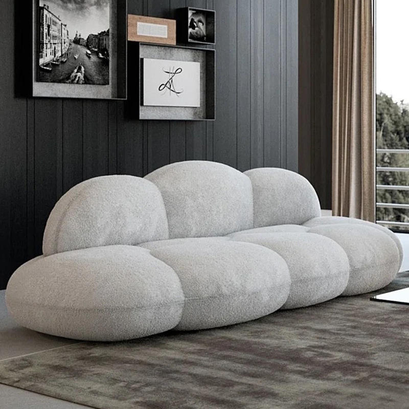 Simple Nordic Arc Sofa Designer Creative Fabric Teddy Velvet Small Living Room Cloud Sofa