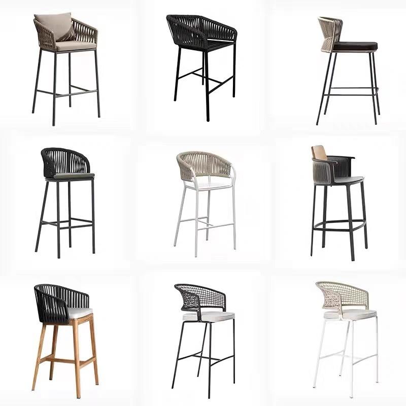 Modern Outdoor Rattan Bar Stool Garden Waterproof Leisure Single PE Rattan High Chair Back Support Stool Chair Sillas
