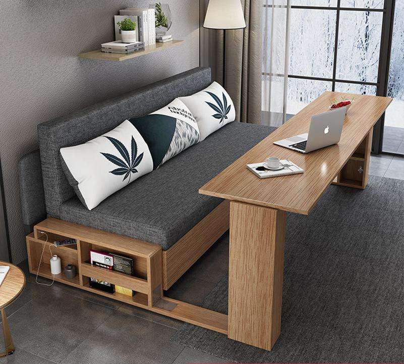 New Arrival Modern Living Room Solid Wood Sofa Furniture With Storage Table Hidden Armrest Function Foldable Sofa Bed