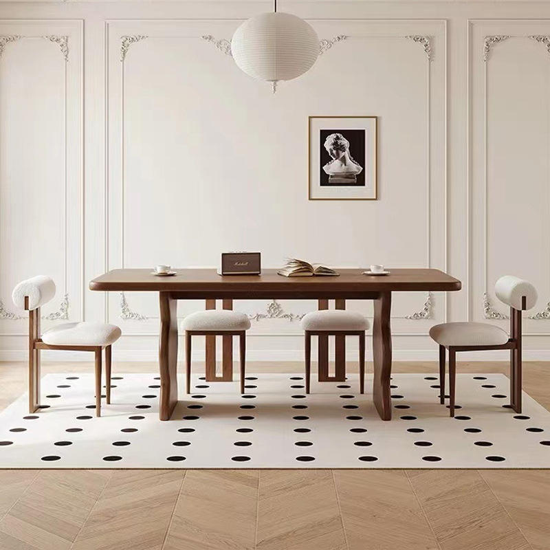 French Retro Style Dining Table House Rectangular Solid Wood Dining Table Chair Set Commercial Dining Table mesas