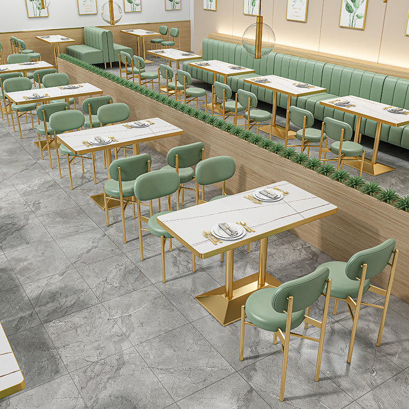 Wholesale Fashion Creative Wire Leg Dining Table Dining Room Furniture Marble Slate Rock Tabletop Dinner Table mesas